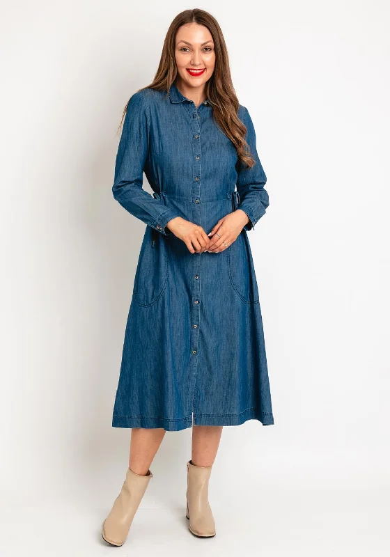 White Stuff Jade Denim Midi Shirt Dress, Mid-Wash Denim